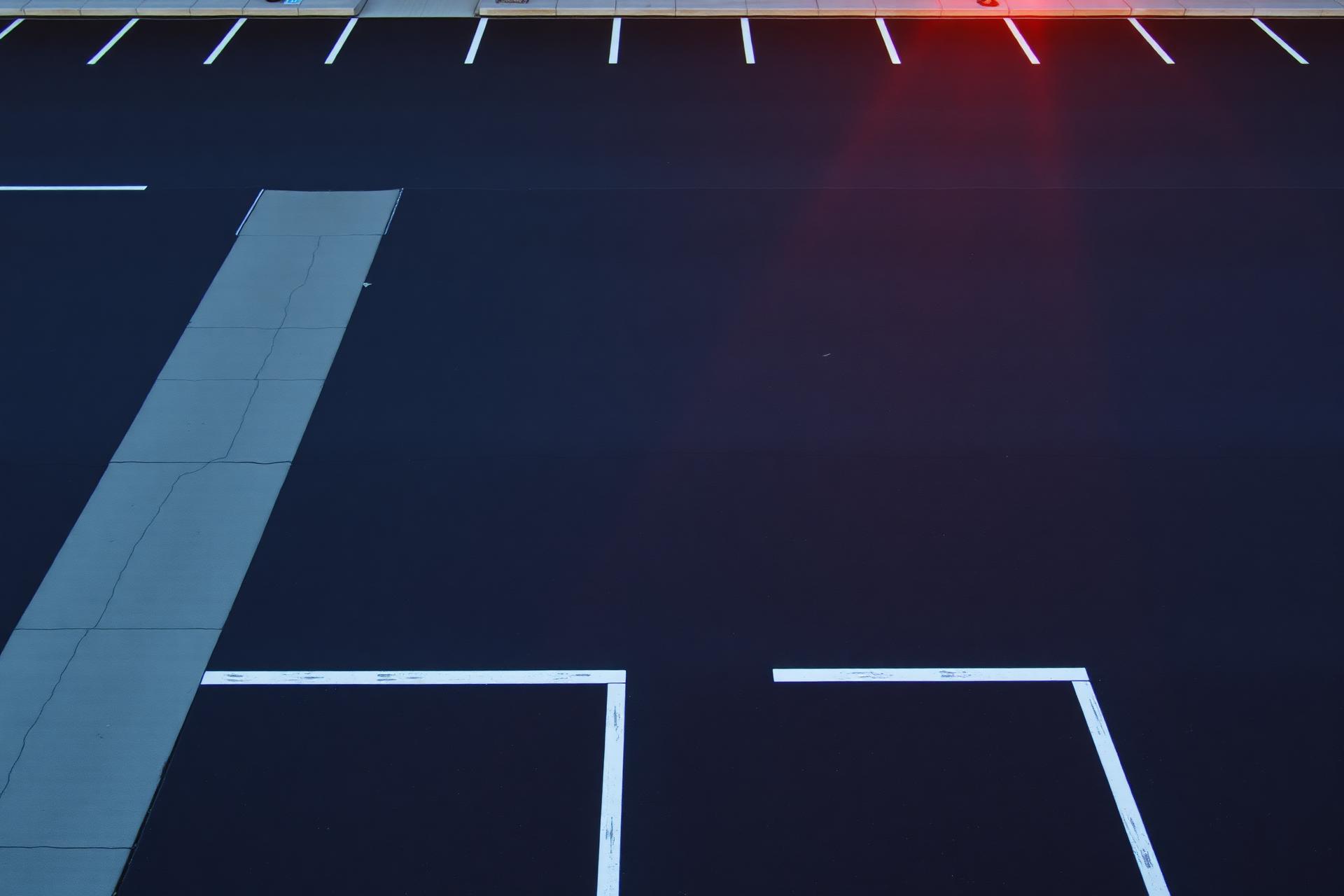 Freshly striped commercial parking lot